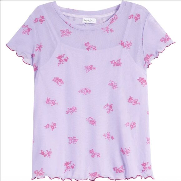 Sheer Purple Velvet Floral Appliqué Tee • Y2K Mesh Baby‐Doll Top • XS/S - Picture 1 of 13